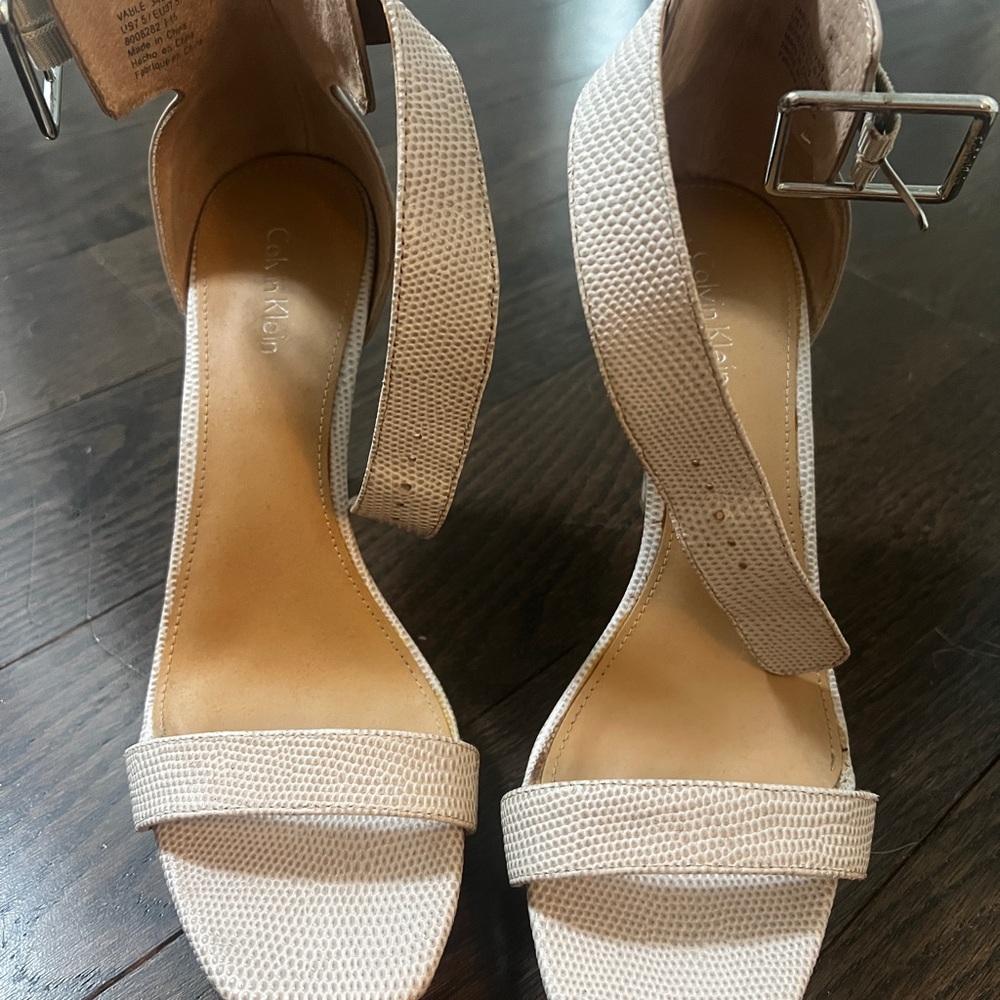 Calvin Klein Cream Heels with Elegant Ankle Strap